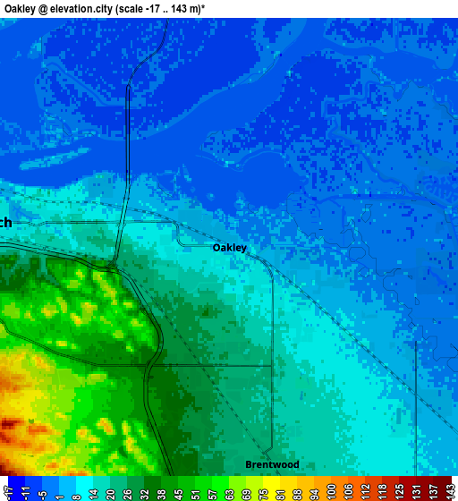 Zoom OUT 2x Oakley, United States elevation map