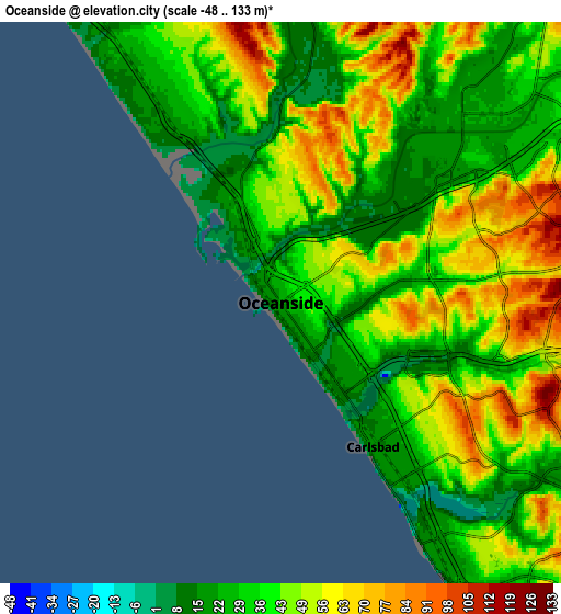 Zoom OUT 2x Oceanside, United States elevation map
