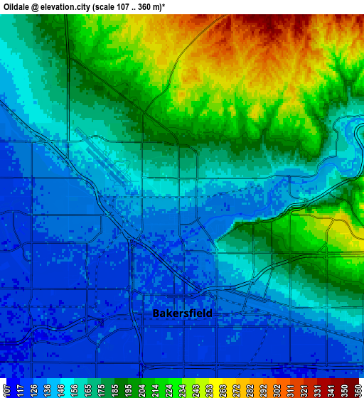 Zoom OUT 2x Oildale, United States elevation map