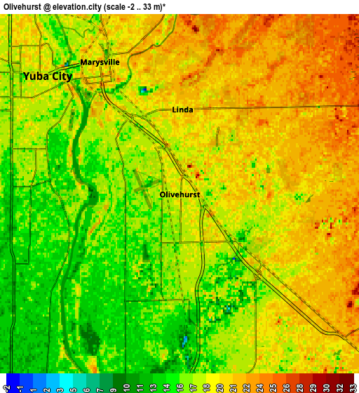 Zoom OUT 2x Olivehurst, United States elevation map