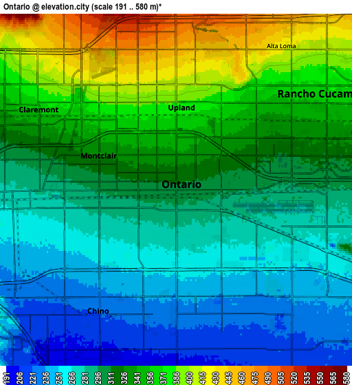 Zoom OUT 2x Ontario, United States elevation map