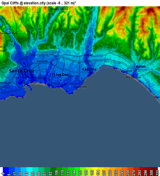 Zoom OUT 2x Opal Cliffs, United States elevation map