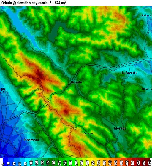 Zoom OUT 2x Orinda, United States elevation map