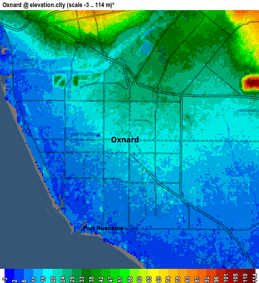 Zoom OUT 2x Oxnard, United States elevation map