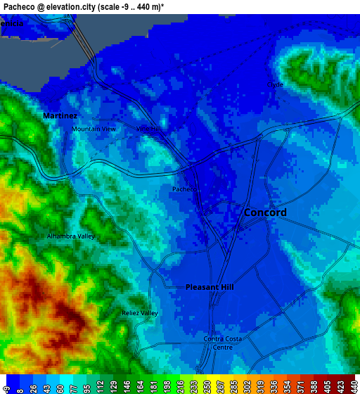 Zoom OUT 2x Pacheco, United States elevation map