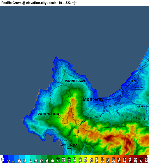 Zoom OUT 2x Pacific Grove, United States elevation map