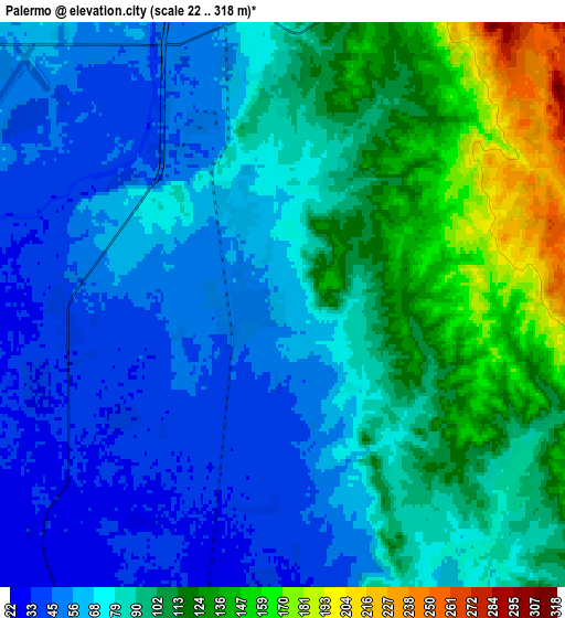 Zoom OUT 2x Palermo, United States elevation map