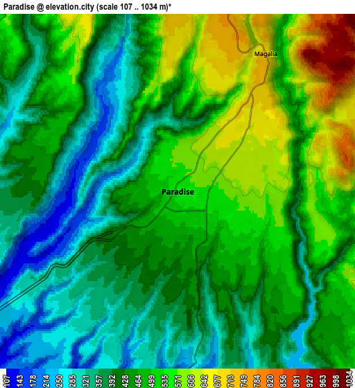 Zoom OUT 2x Paradise, United States elevation map