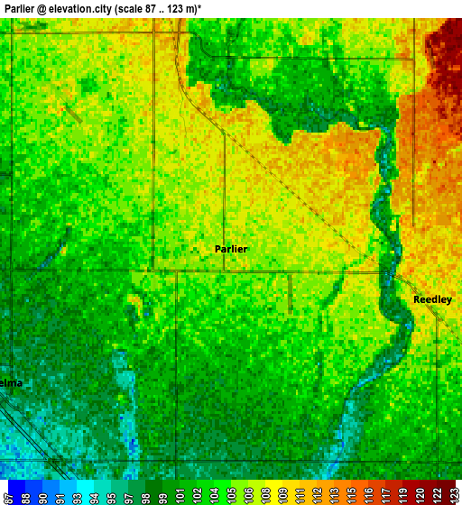 Zoom OUT 2x Parlier, United States elevation map