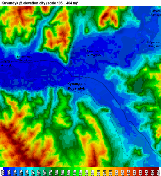Zoom OUT 2x Kuvandyk, Russia elevation map