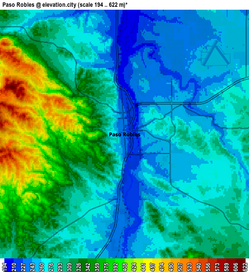 Zoom OUT 2x Paso Robles, United States elevation map