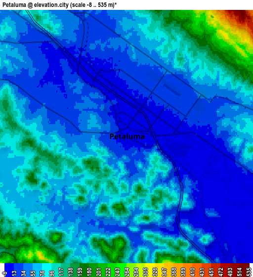 Zoom OUT 2x Petaluma, United States elevation map