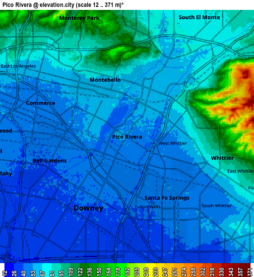 Zoom OUT 2x Pico Rivera, United States elevation map