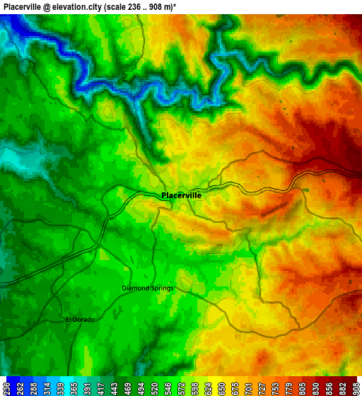 Zoom OUT 2x Placerville, United States elevation map