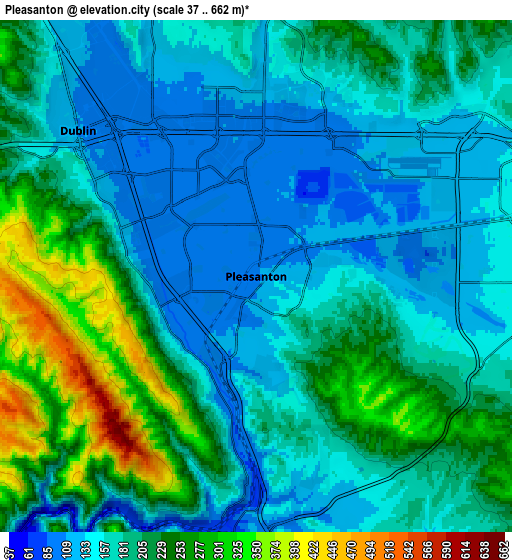 Zoom OUT 2x Pleasanton, United States elevation map