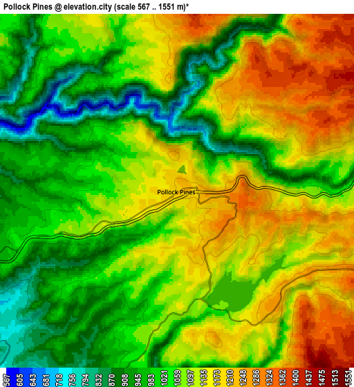 Zoom OUT 2x Pollock Pines, United States elevation map