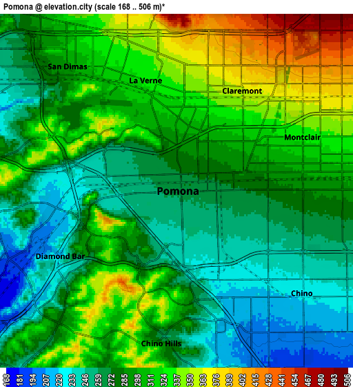 Zoom OUT 2x Pomona, United States elevation map