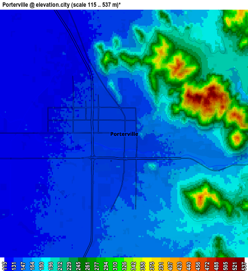 Zoom OUT 2x Porterville, United States elevation map