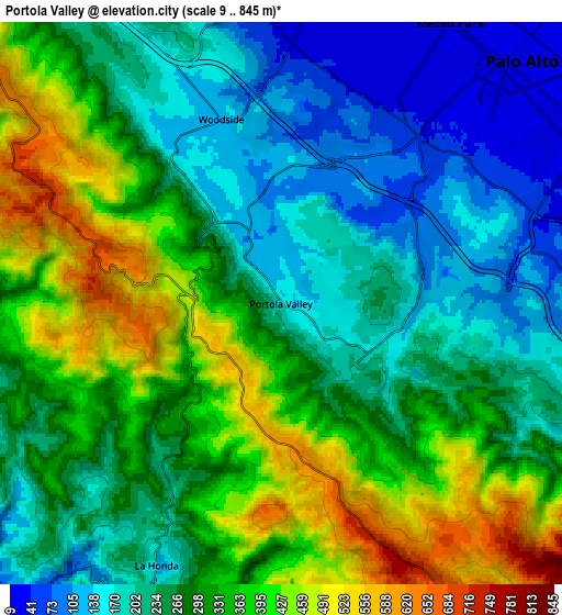 Zoom OUT 2x Portola Valley, United States elevation map