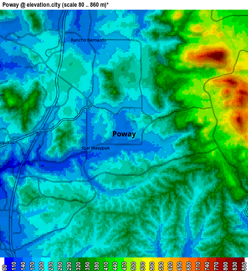 Zoom OUT 2x Poway, United States elevation map