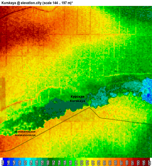 Zoom OUT 2x Kurskaya, Russia elevation map