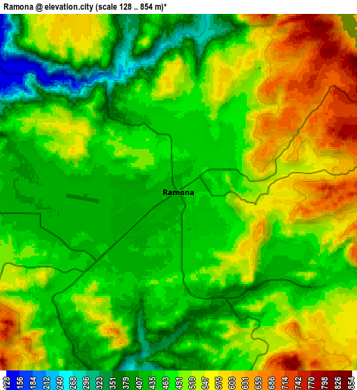 Zoom OUT 2x Ramona, United States elevation map