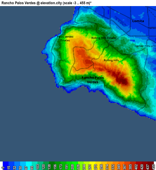 Zoom OUT 2x Rancho Palos Verdes, United States elevation map