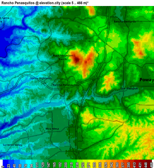 Zoom OUT 2x Rancho Penasquitos, United States elevation map