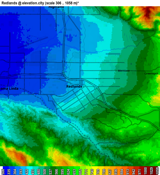 Zoom OUT 2x Redlands, United States elevation map