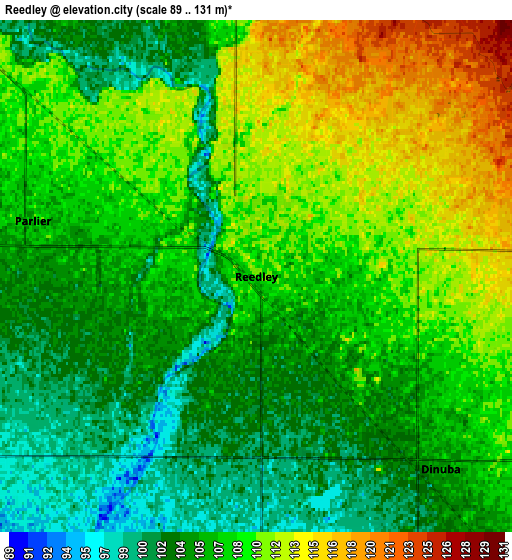 Zoom OUT 2x Reedley, United States elevation map