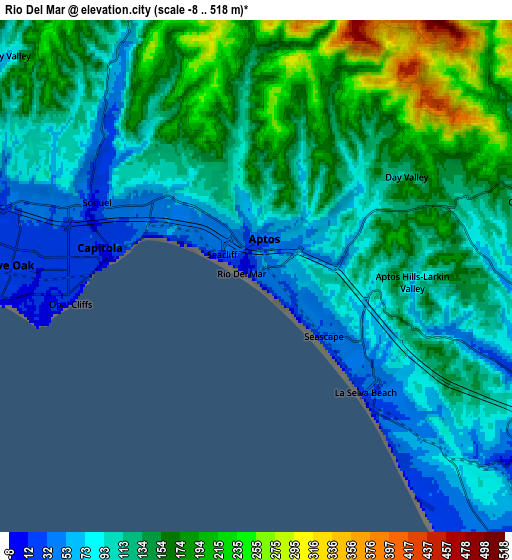 Zoom OUT 2x Rio Del Mar, United States elevation map