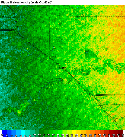 Zoom OUT 2x Ripon, United States elevation map