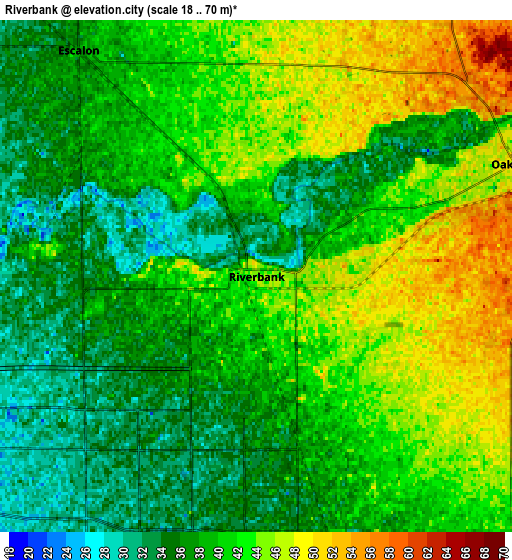 Zoom OUT 2x Riverbank, United States elevation map