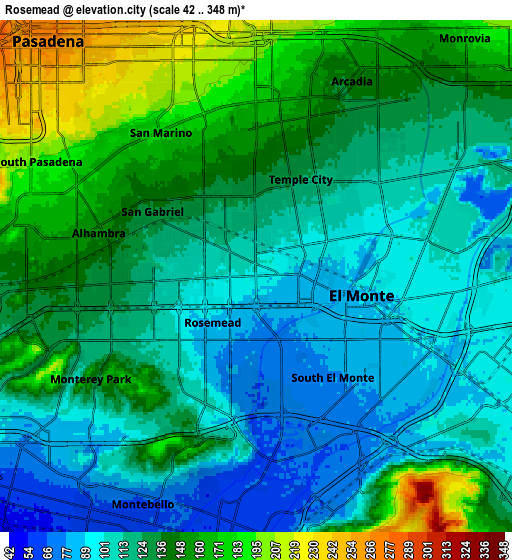 Zoom OUT 2x Rosemead, United States elevation map