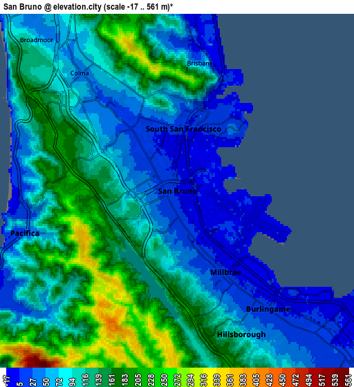 Zoom OUT 2x San Bruno, United States elevation map