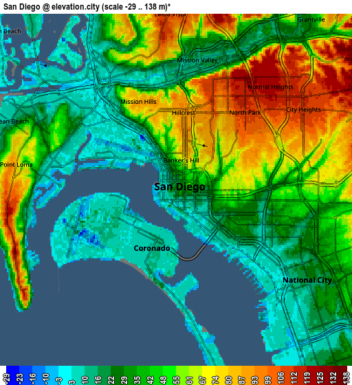 Zoom OUT 2x San Diego, United States elevation map