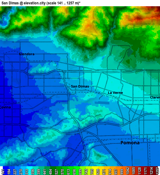 Zoom OUT 2x San Dimas, United States elevation map