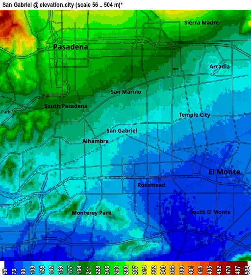 Zoom OUT 2x San Gabriel, United States elevation map