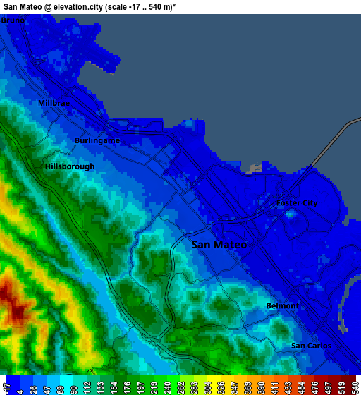 Zoom OUT 2x San Mateo, United States elevation map