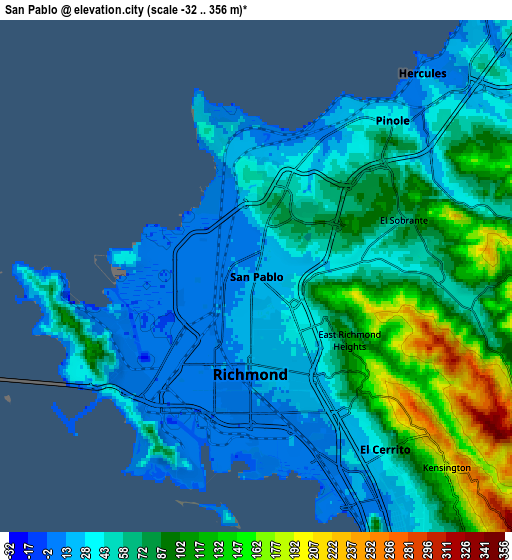 Zoom OUT 2x San Pablo, United States elevation map