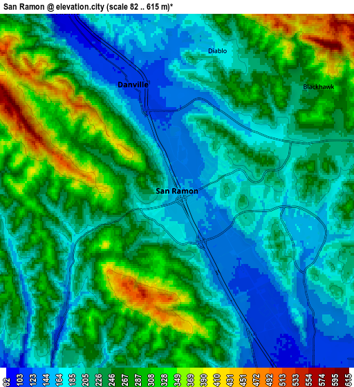Zoom OUT 2x San Ramon, United States elevation map