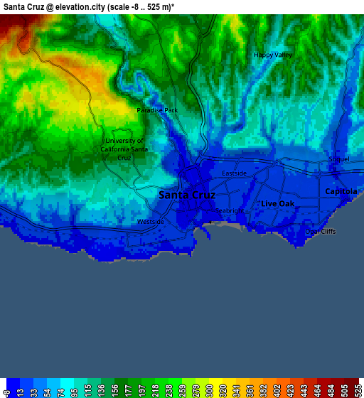 Zoom OUT 2x Santa Cruz, United States elevation map