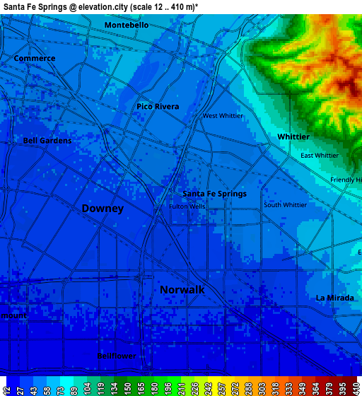 Zoom OUT 2x Santa Fe Springs, United States elevation map