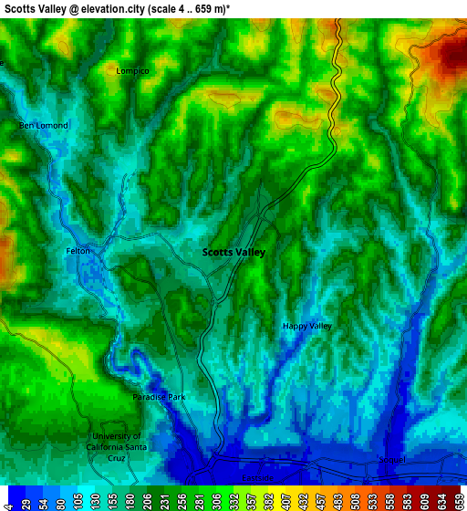 Zoom OUT 2x Scotts Valley, United States elevation map