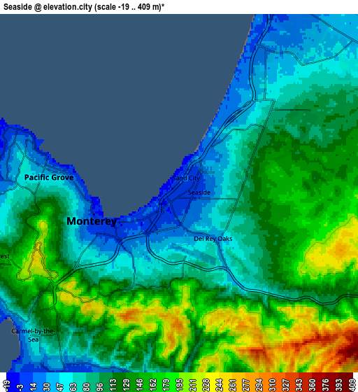 Zoom OUT 2x Seaside, United States elevation map