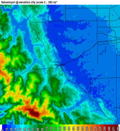 Zoom OUT 2x Sebastopol, United States elevation map