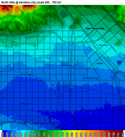 Zoom OUT 2x North Hills, United States elevation map