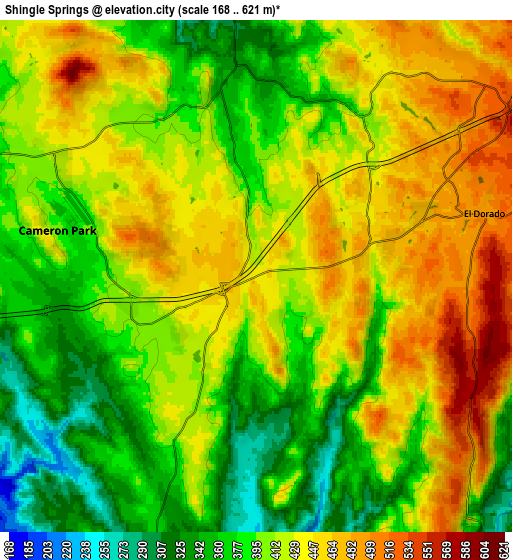 Zoom OUT 2x Shingle Springs, United States elevation map