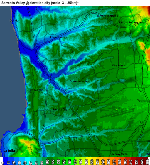 Zoom OUT 2x Sorrento Valley, United States elevation map