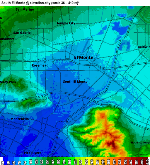 Zoom OUT 2x South El Monte, United States elevation map